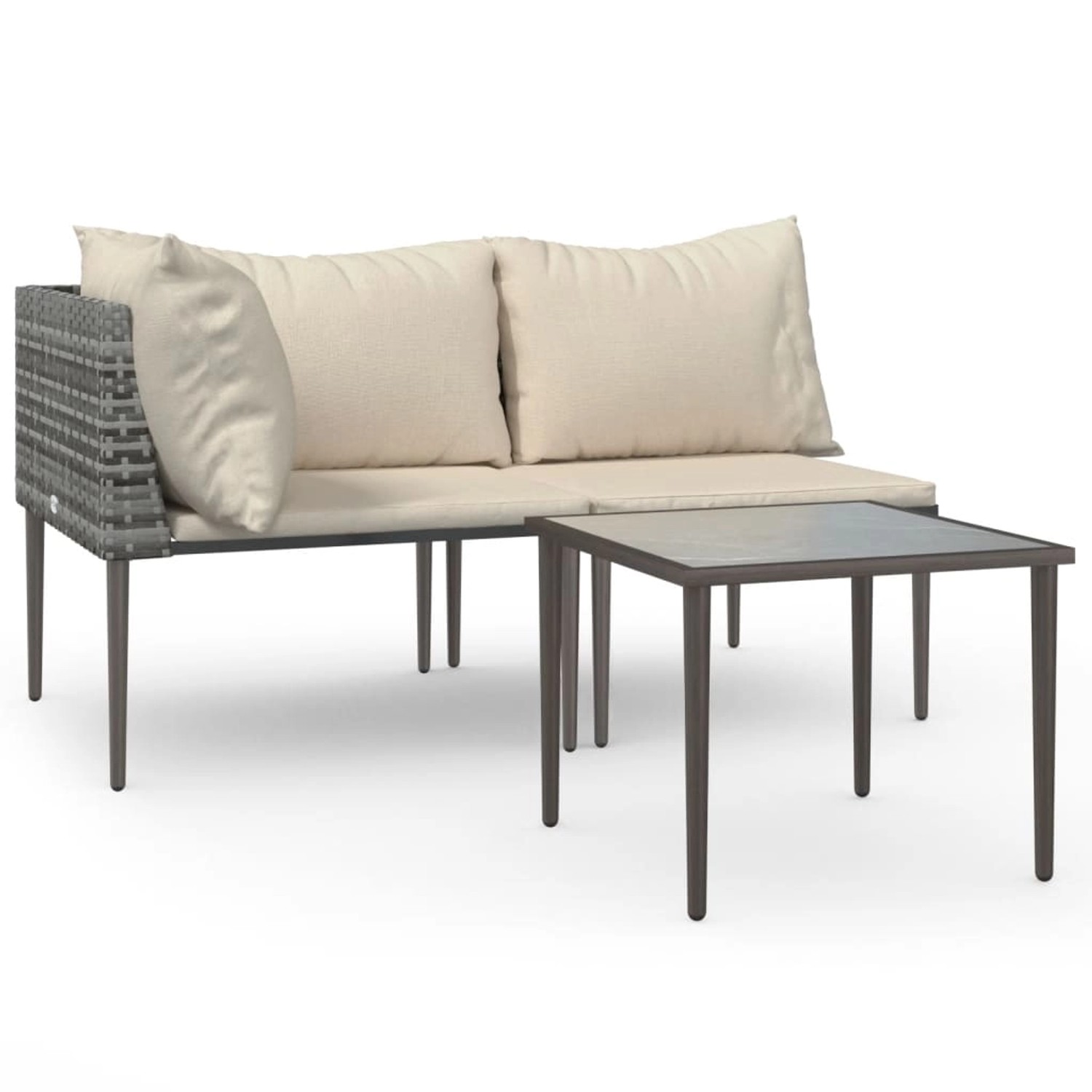 vidaXL 3-Tlg Garten-Lounge-Set mit Kissen Grau Poly Rattan 364129