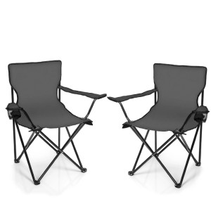 BigDean 2 Stück Faltstuhl Dunkelgrau Campingstuhl Anglerstuhl Mit Getränkehalter Tragetasche Anglersessel Klappbar Klappstuhl Gartenstuhl Faltstuhl