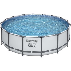 Bestway Stahlrahmen Pool Set, Ø 488 cm, mit Filterpumpe, Leiter und Abdeckplane.