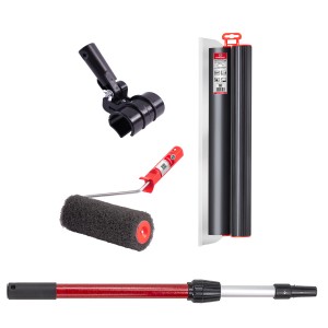 COMENSAL Flächenspachtel-Set, 4-teilig: Spachtel, Rolle, Teleskopstange und Adapter für Maurer- und Verlegearbeiten.