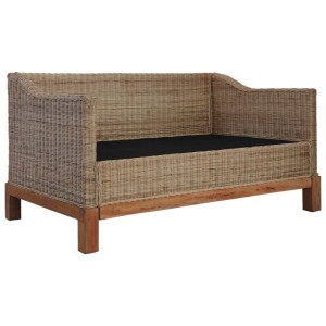 vidaXL 2-Sitzer Sofa aus Natur Rattan mit Auflagen, Relaxsofa für Wohnzimmer und Garten.