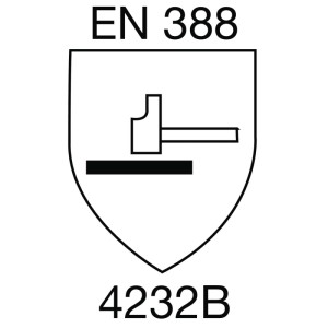 EN 388 Schutzsymbol für Staffl Arbeitshandschuhe Evo Thermo. Zeigt Leistungsklassen 4232B für Abrieb, Schnitt, Reiß, Stich.