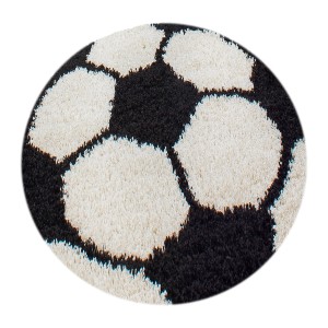 Runder, schwarzer Ayyildiz Kinderteppich im Fußball-Design, Ø 120 cm.