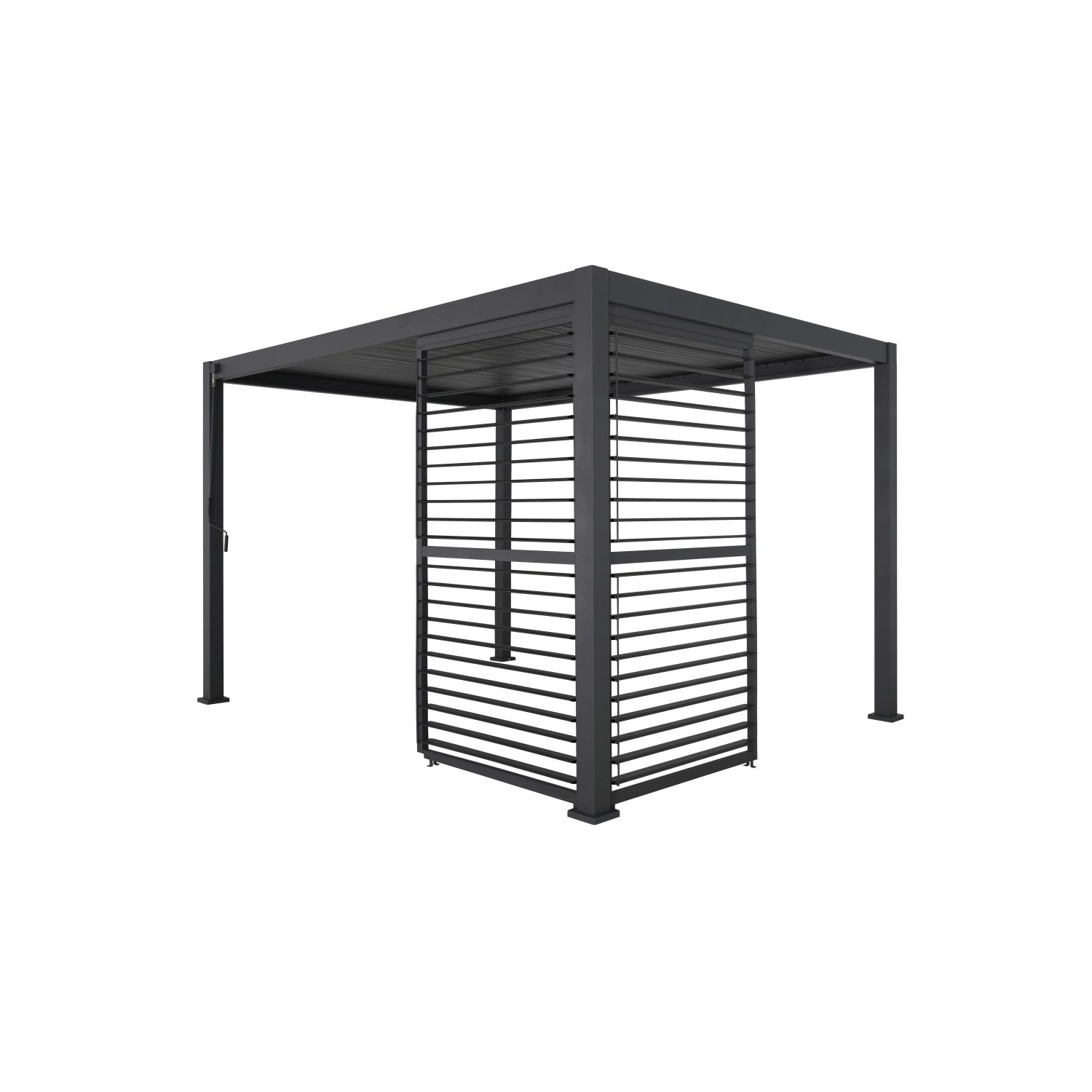 Anthrazitfarbene Lamellenwand Mirador (113 cm) für eine 3,6 m Terrassenüberdachung.