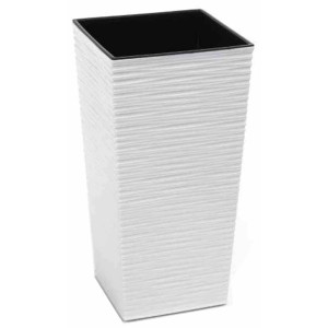 Weißes Siena Garden Pflanzgefäß Nizza mit Rillenoptik, 25x25x46,5 cm.