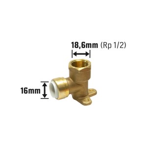 Steckfitting mit Wandscheibe, 44 mm, aus Messing für Trinkwasser- und Heizungsanlagen.