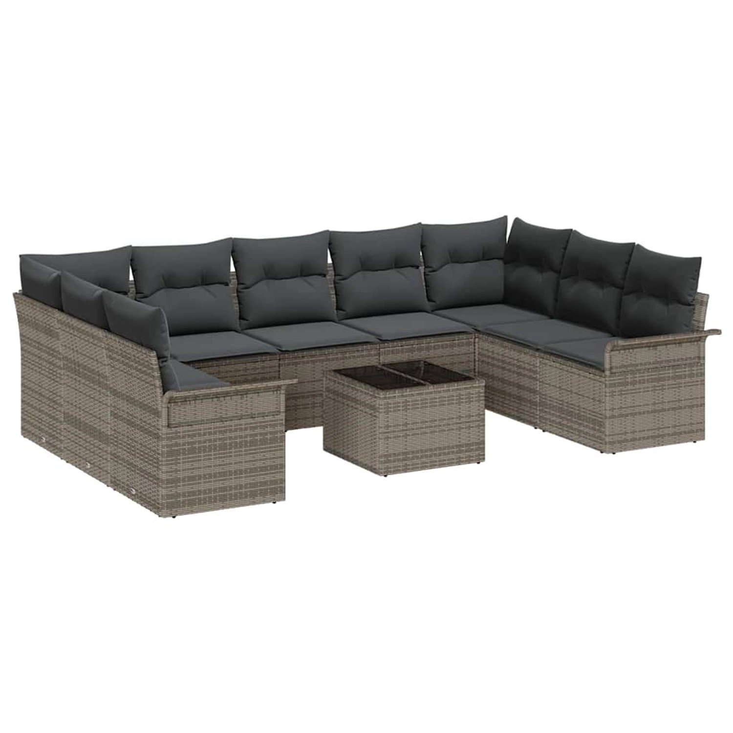 vidaXL Garten-Sofa-Set mit Kissen 10-Tlg Grau Poly Rattan 3345529 günstig online kaufen