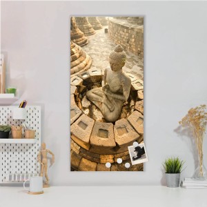 Silberne Magnettafel 37x78cm mit Buddha-Motiv als Wanddekoration inkl. Magnete.