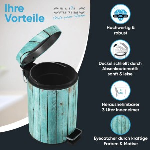 SANILO Kosmetikeimer Lumber, Mülleimer mit Holzoptik und Pedalöffnung.