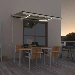 Manuelle Markise 350x250 cm mit LED-Beleuchtung in Gelb-Weiß. Einziehbarer Sonnenschutz für Terrasse & Balkon.