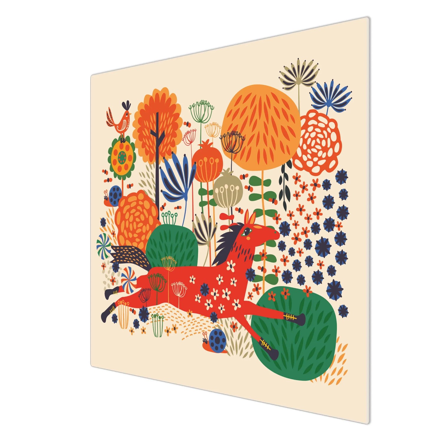 Banjado Herdabdeckplatte Glas mit rotem Pferd Motiv, 60x52cm, auch als Schneidebrett nutzbar.