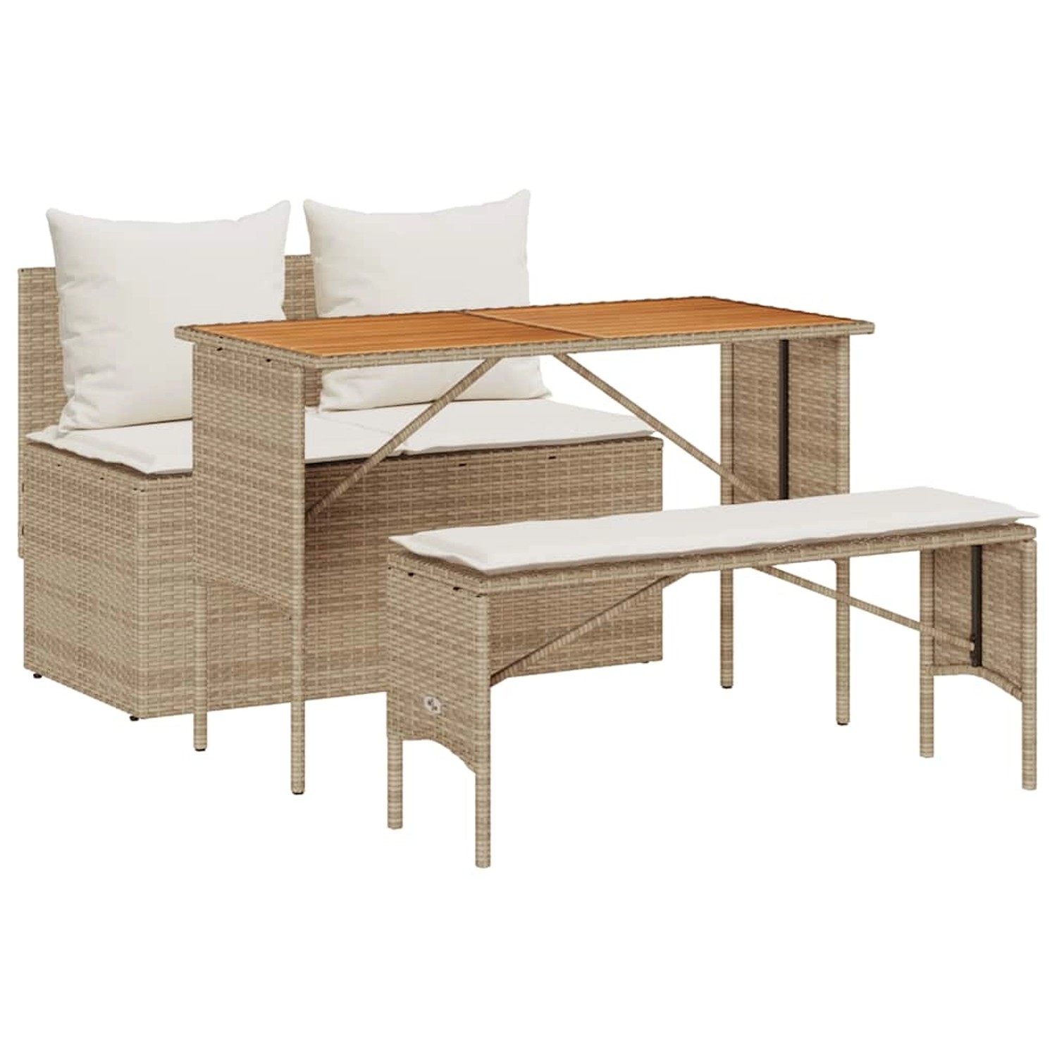 vidaXL 3-Tlg Garten-Essgruppe mit Kissen Beige Poly Rattan 4104192 günstig online kaufen