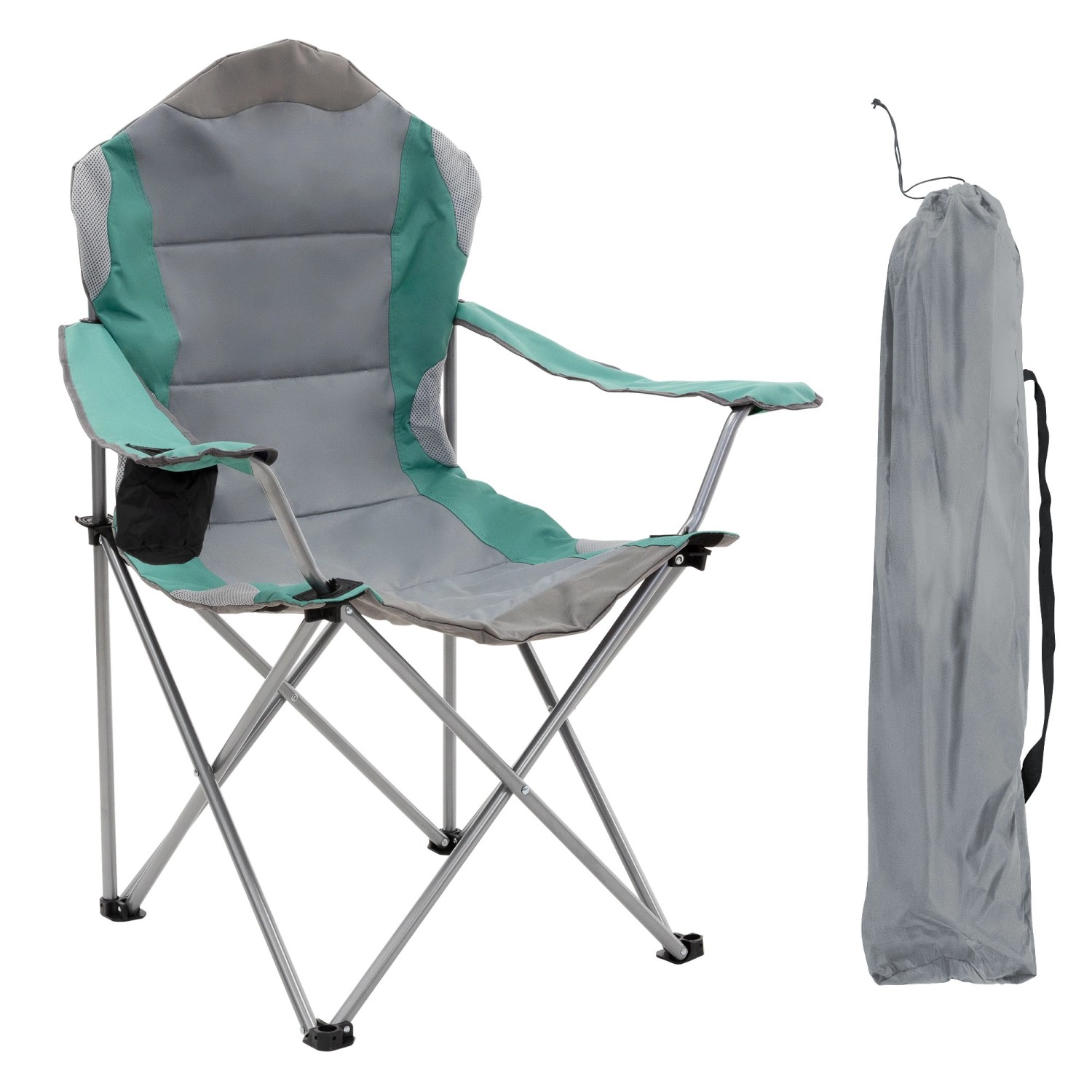 ECD Germany Campingstuhl Faltbar Grau-Türkis Getränkehalter Tasche günstig online kaufen