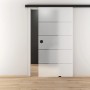 Novadoors Schiebetür-Set Ontario, 190 cm, Schwarz. Glastür mit Linien-Design und schwarzer Laufschiene.