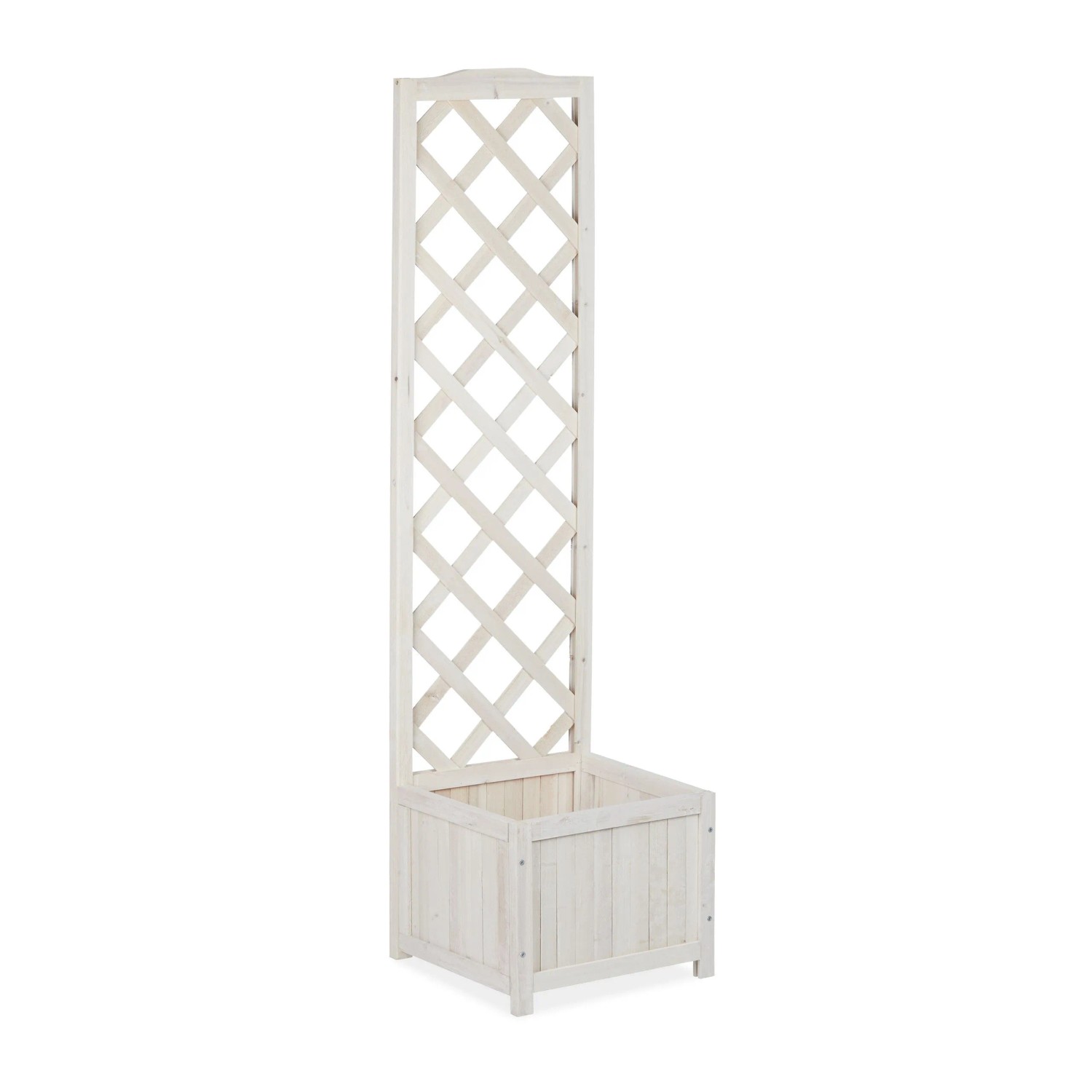 Relaxdays Rankkasten Tannenholz Weiß mit Rankgitter 145,5 cm x 38 cm x 38 cm 2,9 kg