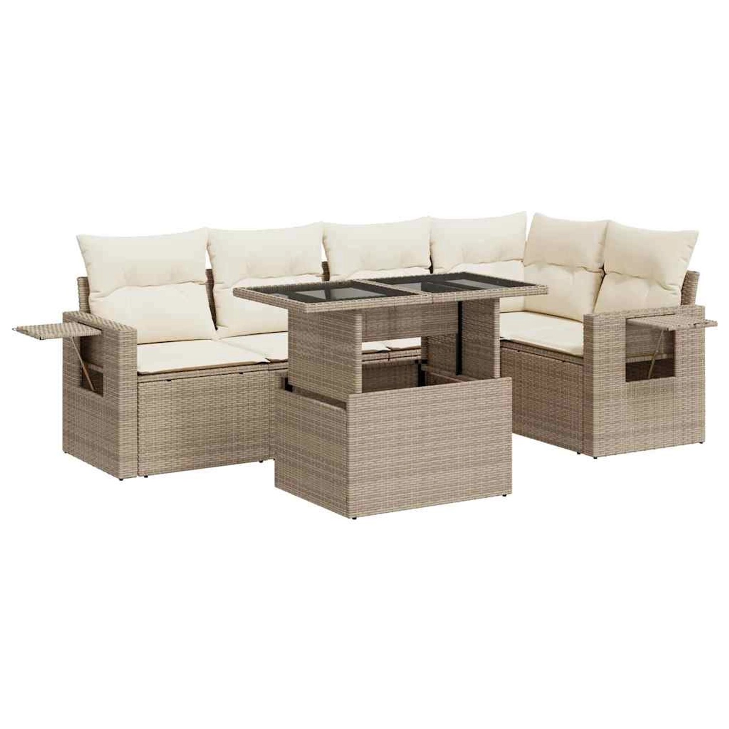 vidaXL 6-Tlg Garten-Sofagarnitur mit Kissen Beige Poly Rattan 3326479