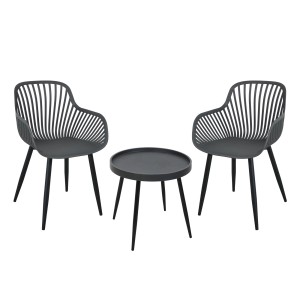 Svita Philly Balkonmöbel Set, 3-teilig, grau/schwarz, mit Tisch und zwei Stühlen.