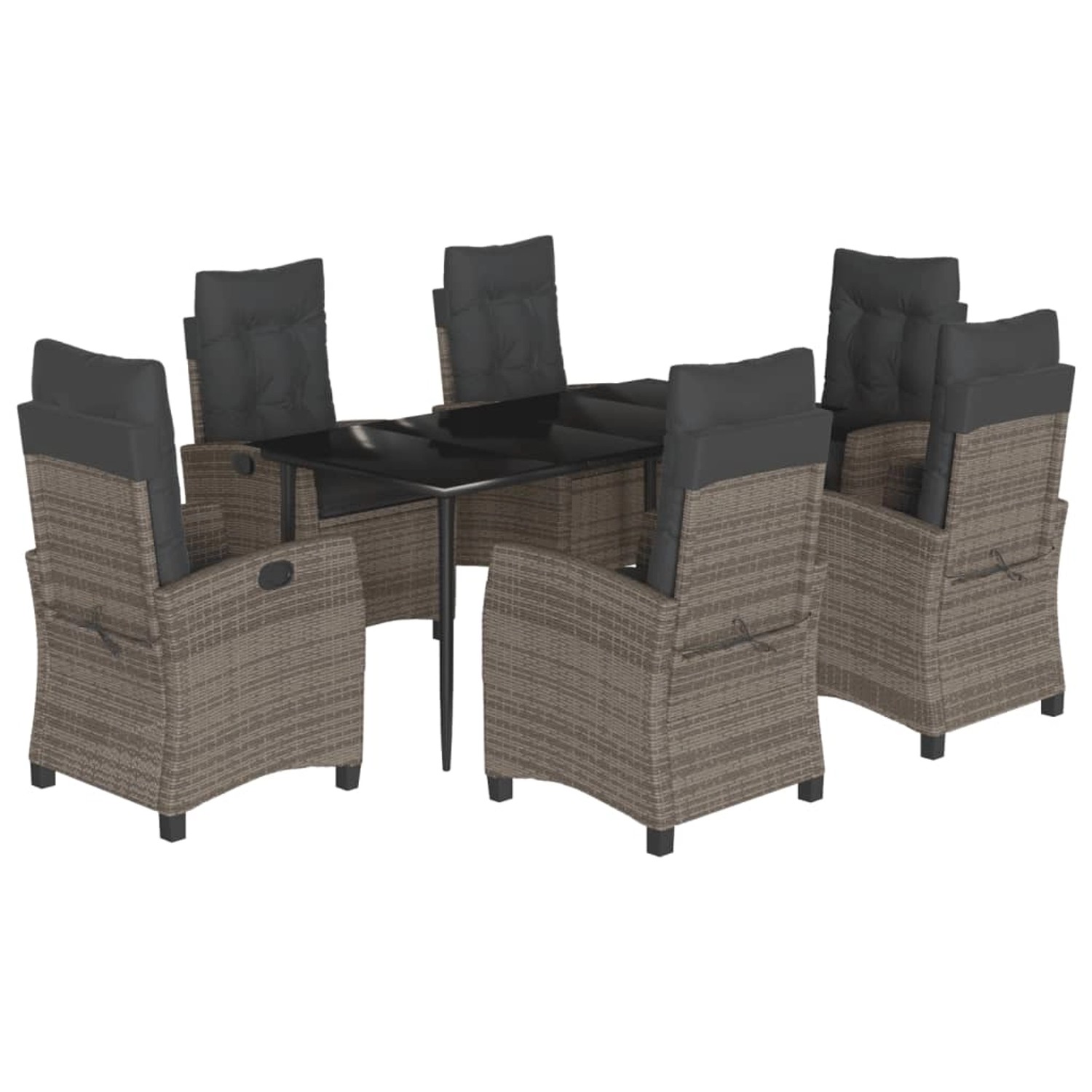 vidaXL 7-Tlg Garten-Essgruppe mit Kissen Grau Poly Rattan 3212787 günstig online kaufen