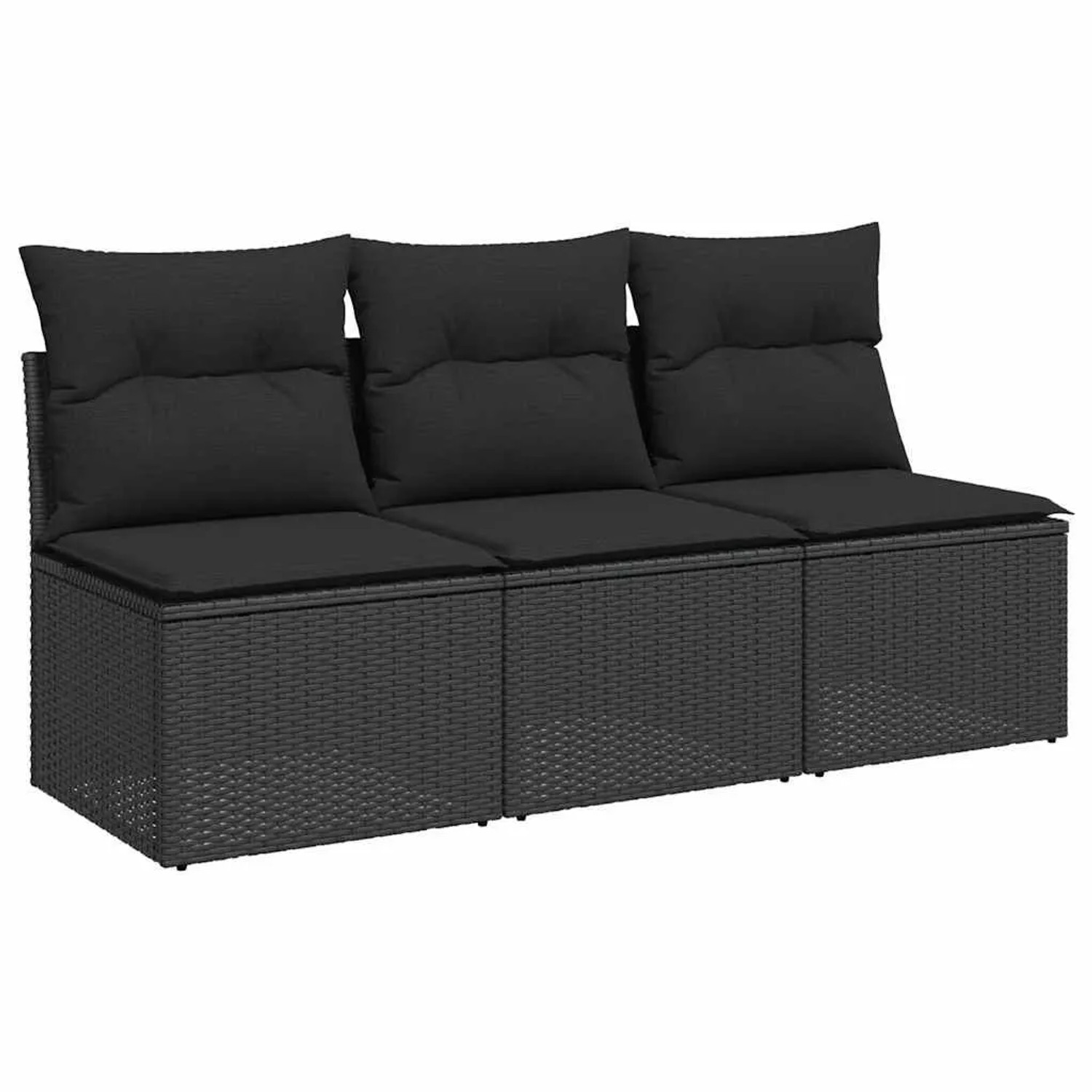 vidaXL Gartensofa mit Kissen 3-Sitzer Schwarz Poly Rattan 365988 günstig online kaufen