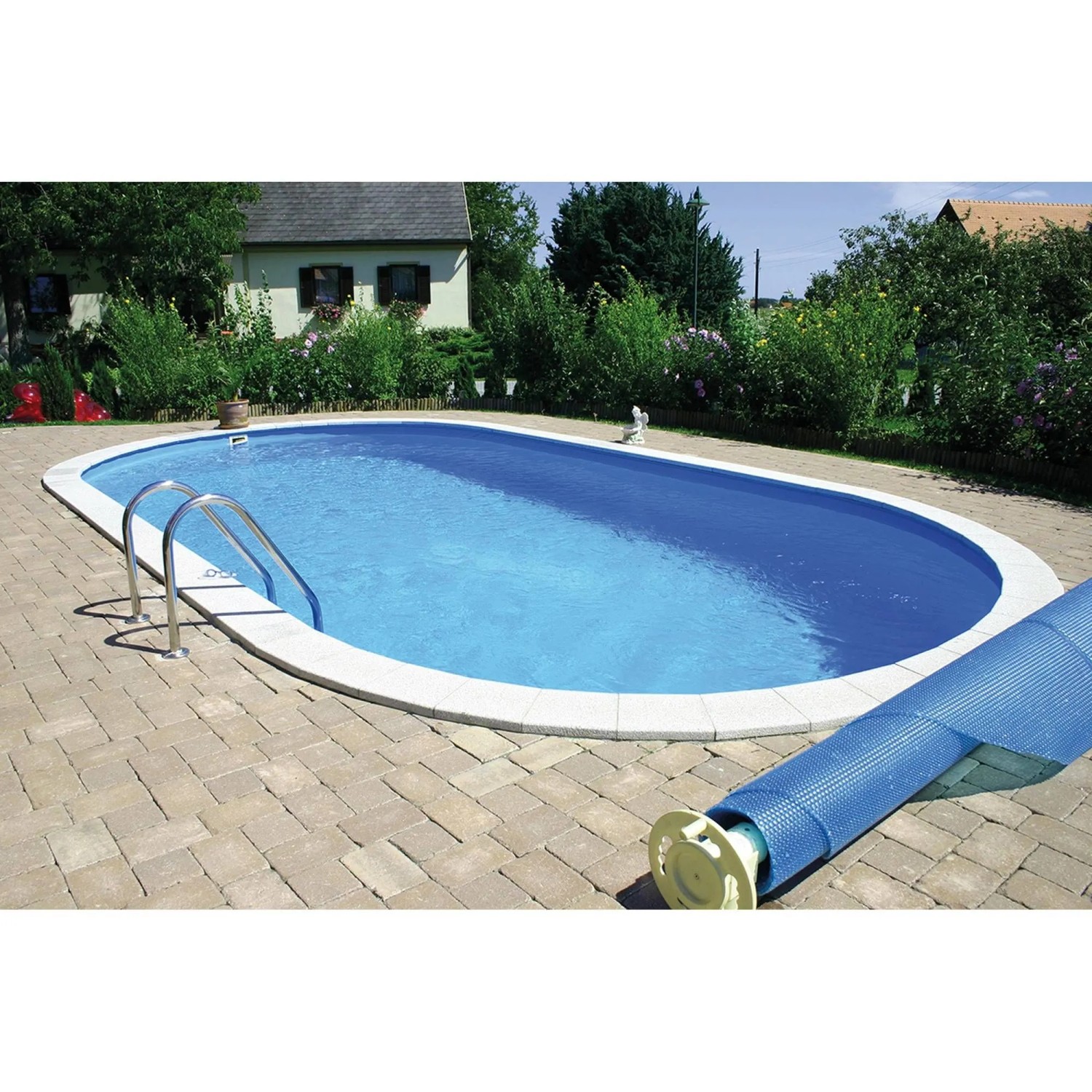 Ovaler Summer Fun Stahlwand Pool Formentera, 525x320x150cm, mit Leiter und Poolabdeckung.