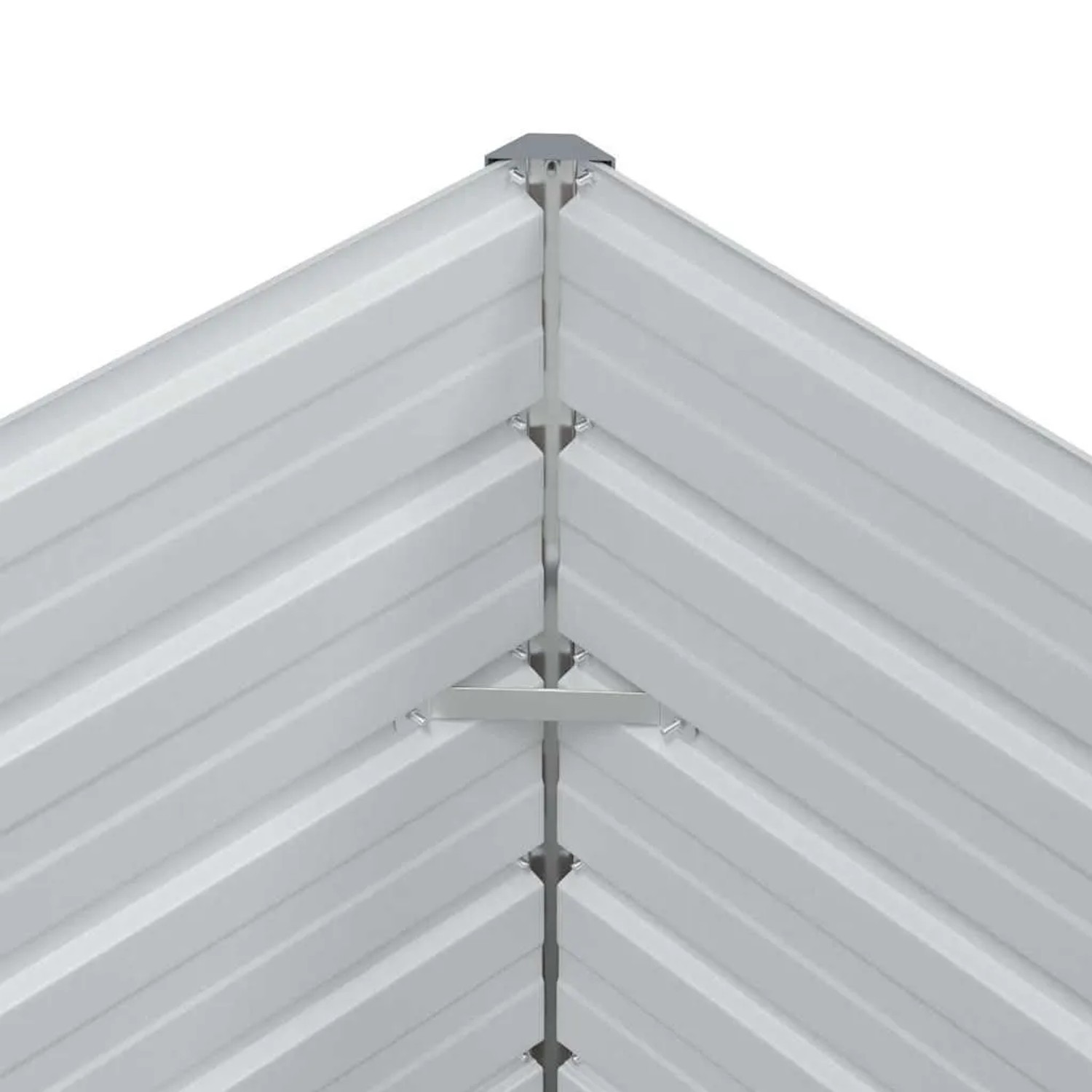 Detailansicht der Ecke eines vidaXL Hochbeets aus verzinktem Stahl mit geriffelter, metallischer Oberfläche.