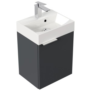 Posseik Badmöbel Cubi Slimline, 40 cm, Grafit, mit Waschbecken und SoftClose für Gäste-WC.