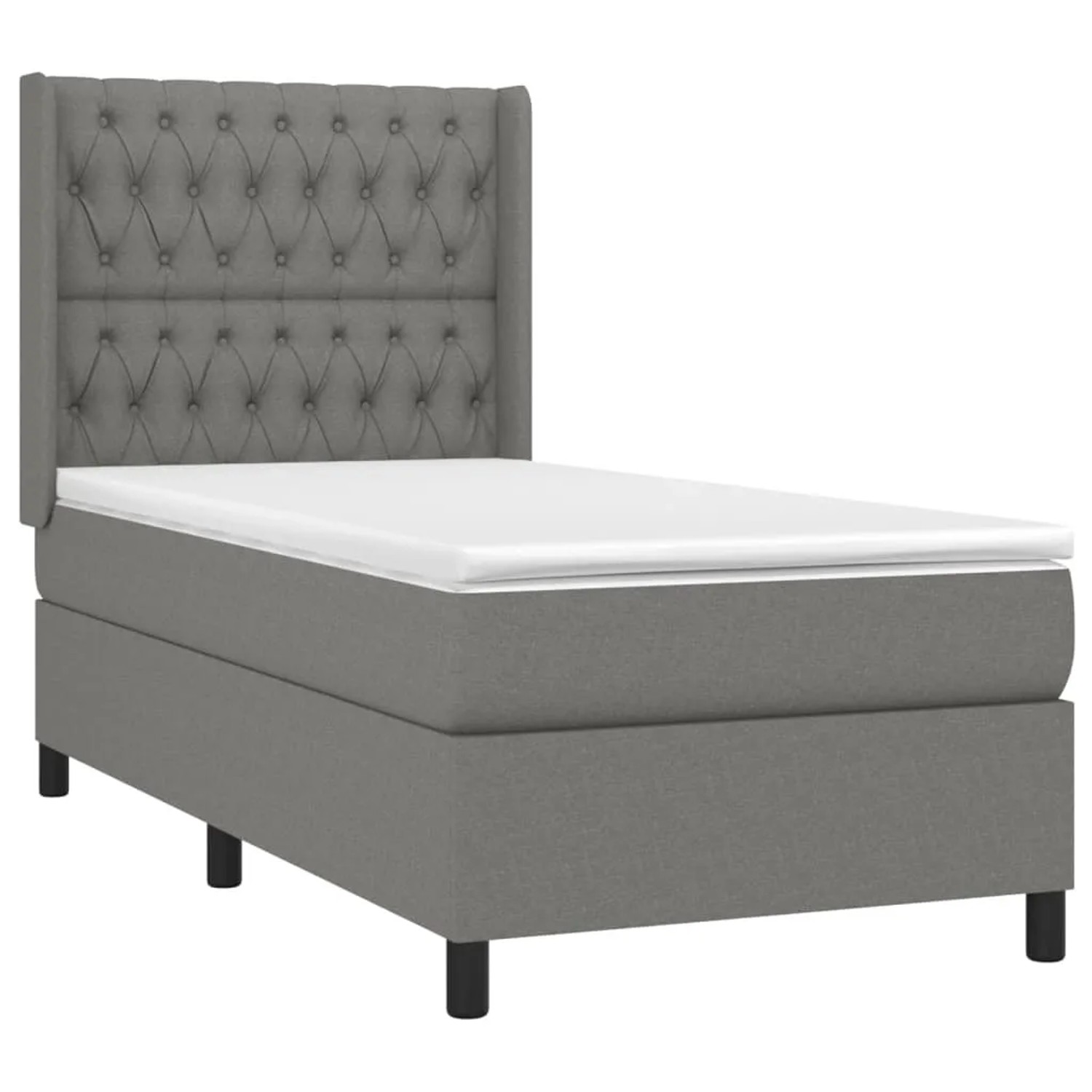 Dunkelgraues vidaXL Boxspringbett 90x190 cm mit Stoffbezug und Matratze.