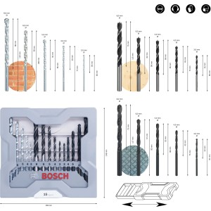 Bosch Bohrer-Set, 15-teilig: Metall-, Holz- und Steinbohrer von 3-8 mm im Koffer.