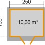 Grundriss Weka Holz-Gartenhaus Pultdach: 250x198 cm, 10,36 m³ Volumen. Ideal zur Gartenhaus-Planung.