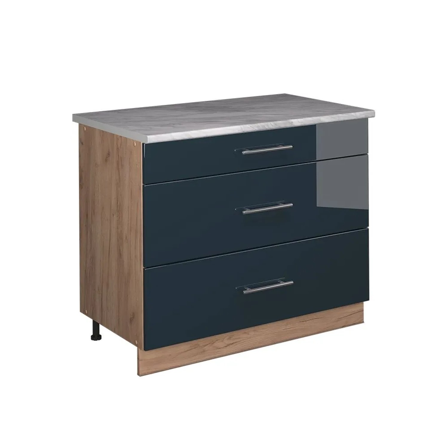 Vicco Küchenunterschrank Fame-Line Dunkelblau Hochglanz/Goldkraft Eiche 100 x 82 AP Marmor Art Nr 62050
