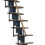 Minka Raumspartreppe Quatro Buche Schwarz, moderne Innentreppe mit Holzstufen und schwarzem Metallgeländer.