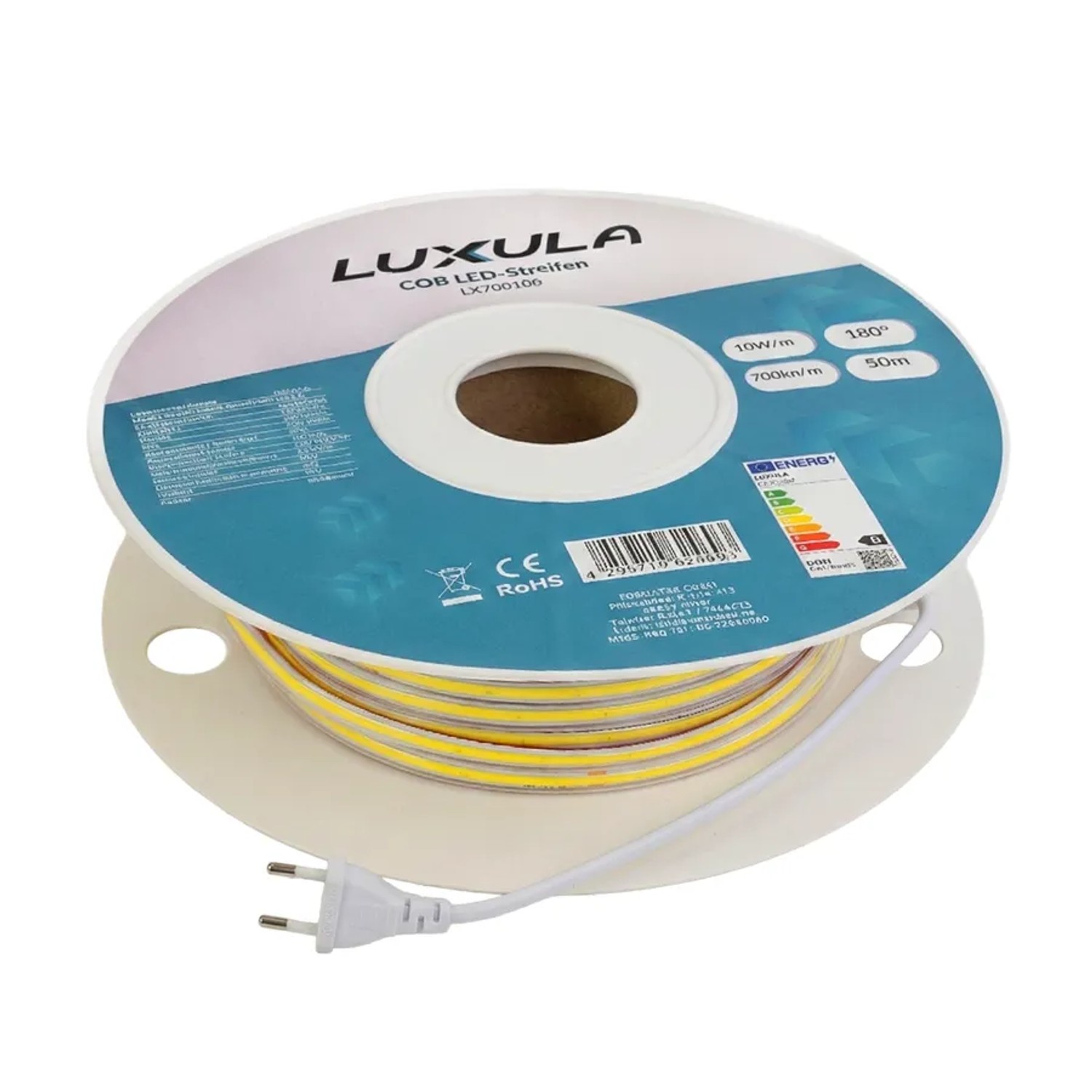 LUXULA COB LED Streifen, 50m, grün, auf Rolle mit Stecker. Weihnachtsbeleuchtung.