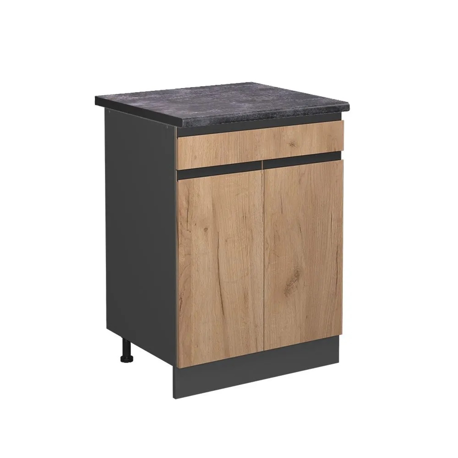 Vicco Schubladenschrank R-Line Schubladenschrank für die Küche Goldkraft Eiche 60 cm J-Shape AP Anthrazit