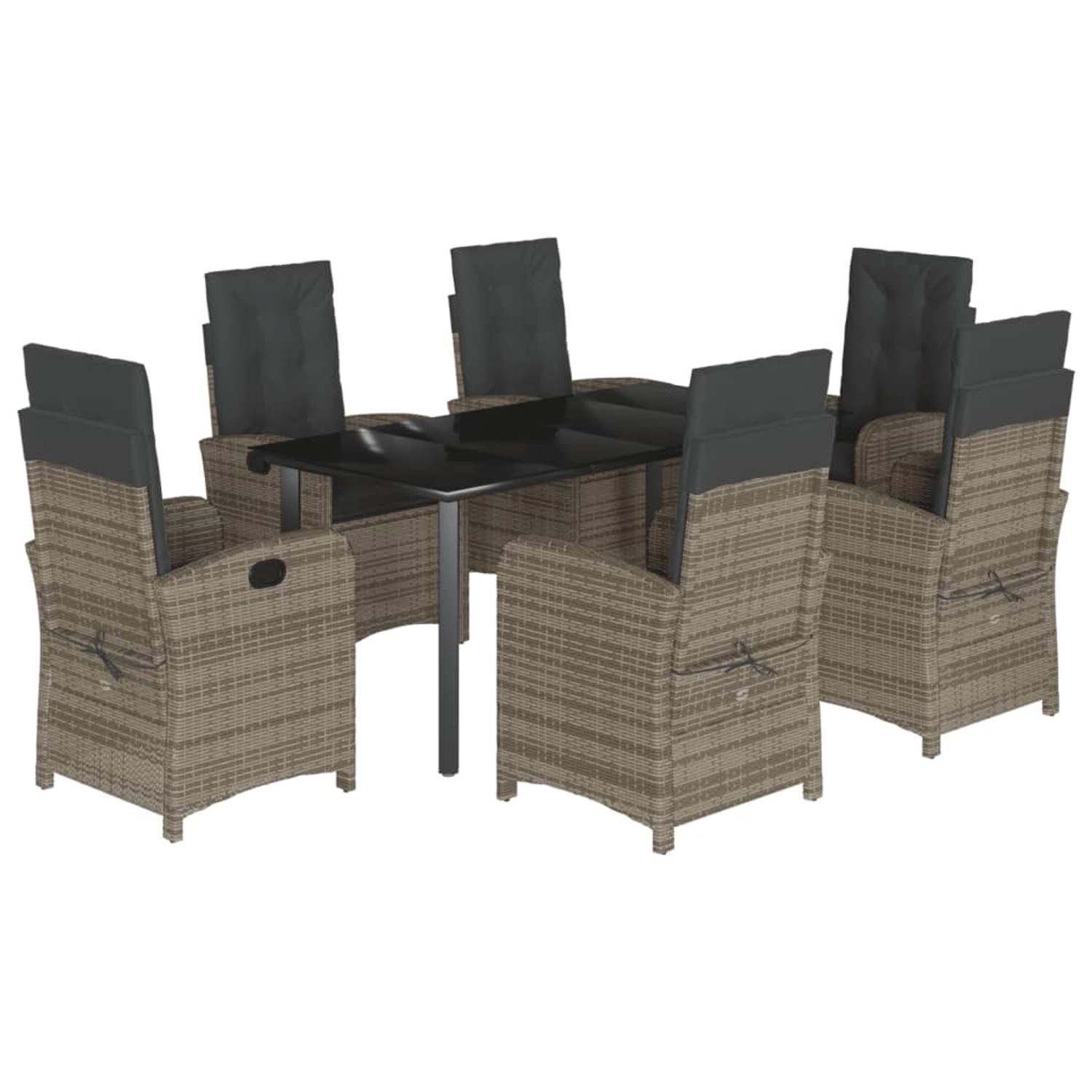 vidaXL 7-Tlg Garten-Essgruppe mit Kissen Grau Poly Rattan 3212365 günstig online kaufen