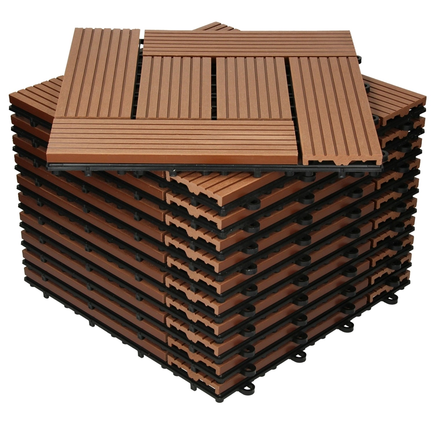 ECD Germany WPC Terrassenfliesen 30x30 cm 33er Spar Set Hellbraun Mosaik
