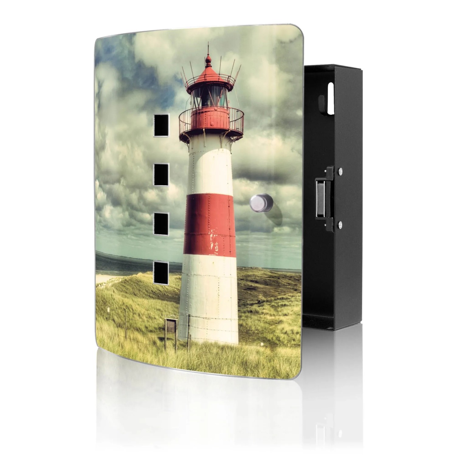 Banjado Design Schlüsselkasten Aus Edelstahl Für 10 Schlüssel 24x21,5x7cm Mit Magnetverschluss Motiv Leuchtturm Sylt