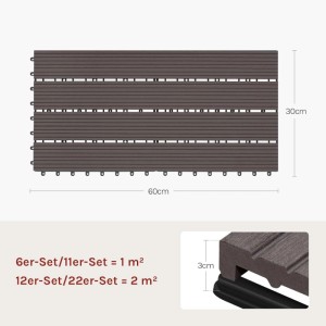 WOLTU WPC Terrassendielen Holz-Optik 30x60cm 12 Stück/2 m² Coffee