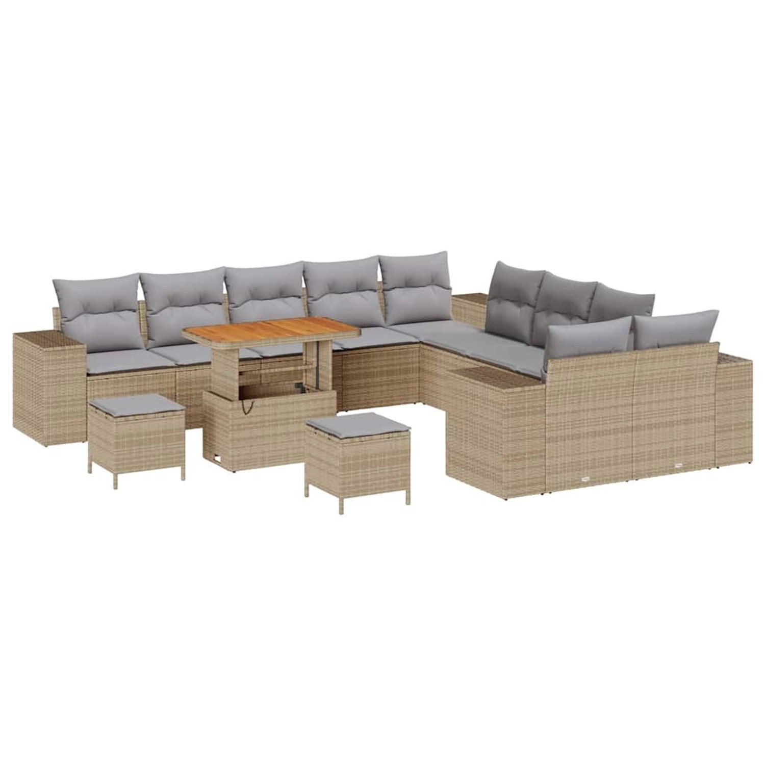 vidaXL Garten-Sofa-Set Höhenverstellbar 13-Tlg Beige Poly Rattan 3362067 günstig online kaufen