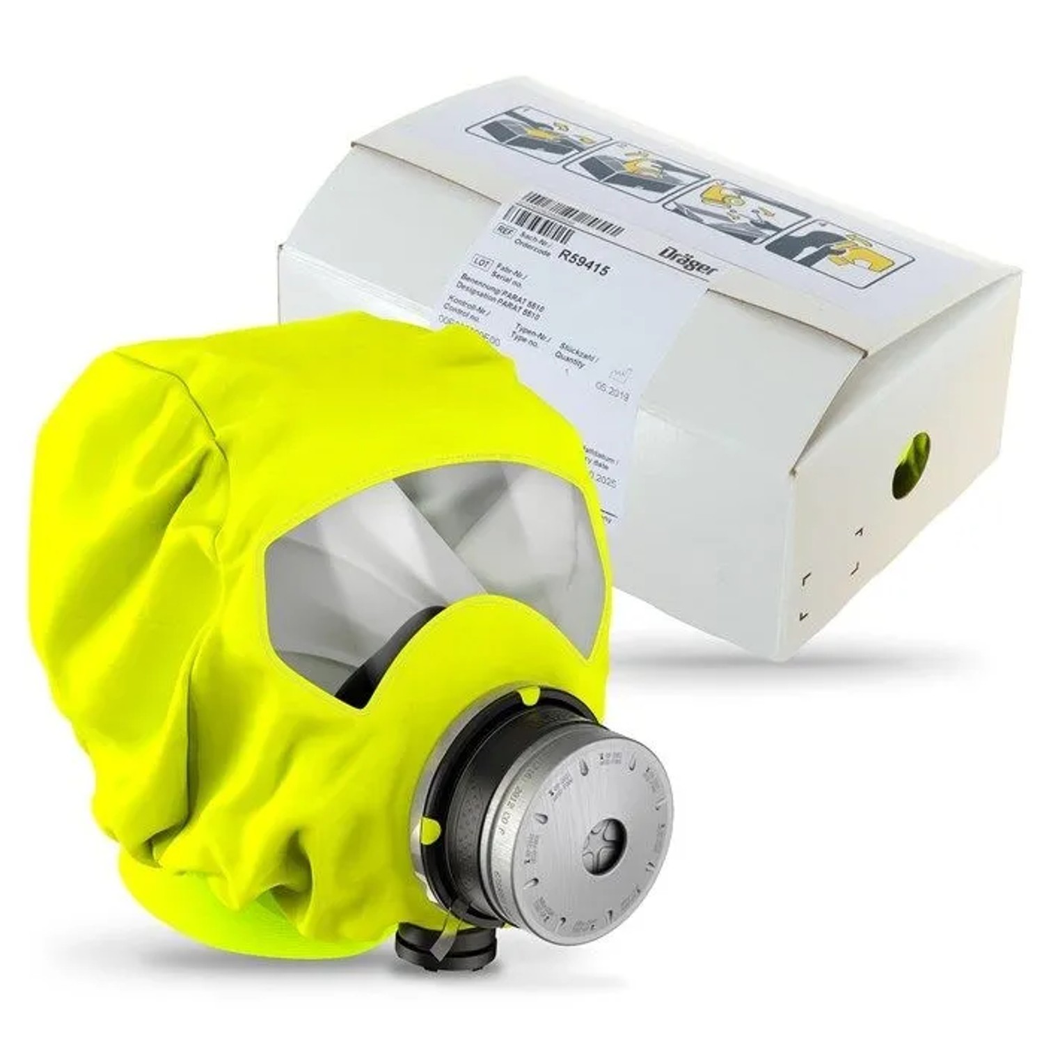 Dräger Brandfluchthaube Parat 5510 Fluchthaube mit Co-p2 Filter Kohlenmonoxid Atemschutzmaske Gelb