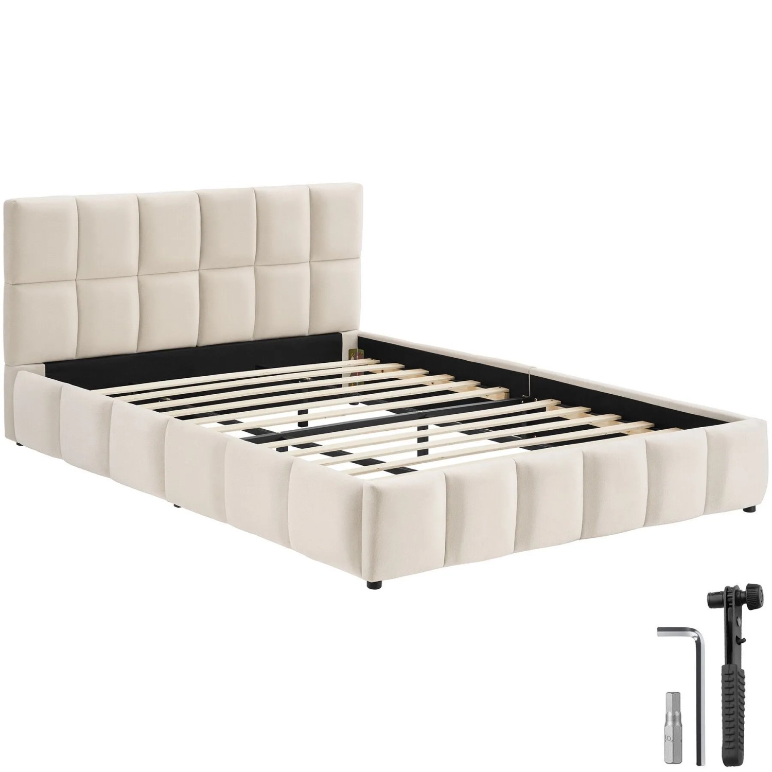 Tectake Polsterbett Shirley Samtbezug Mit Steppmuster Integrierter Lattenrost 180 x 200 cm 220 x 193 x 93 cm Samtoptik Sand