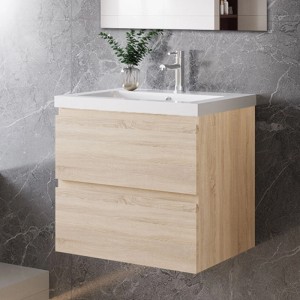 AICA Waschtisch mit Unterschrank, 60 cm, Eiche matt, 2 Schubladen, Softclose.