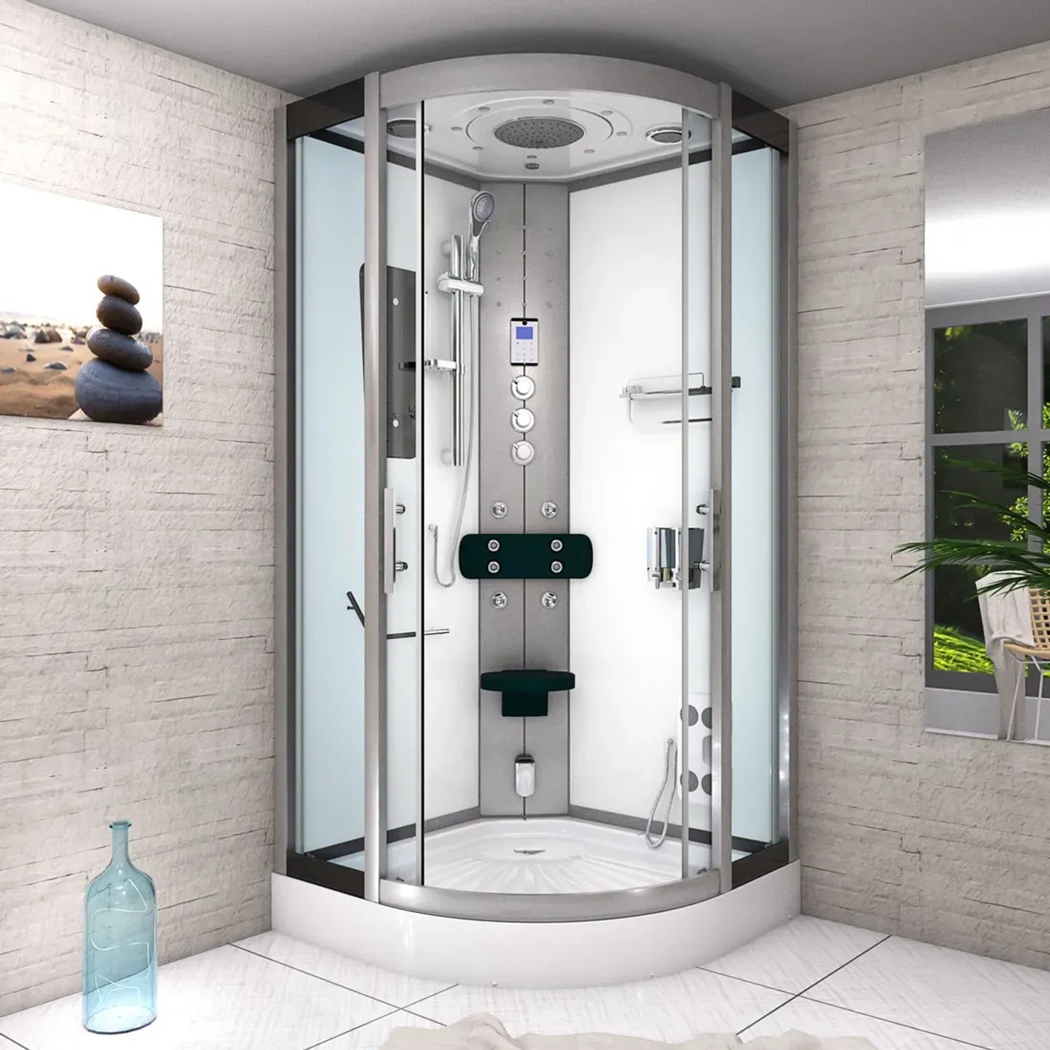 AcquaVapore Duschkabine 90x90 mit Regendusche, Handbrause und Massagedüsen.