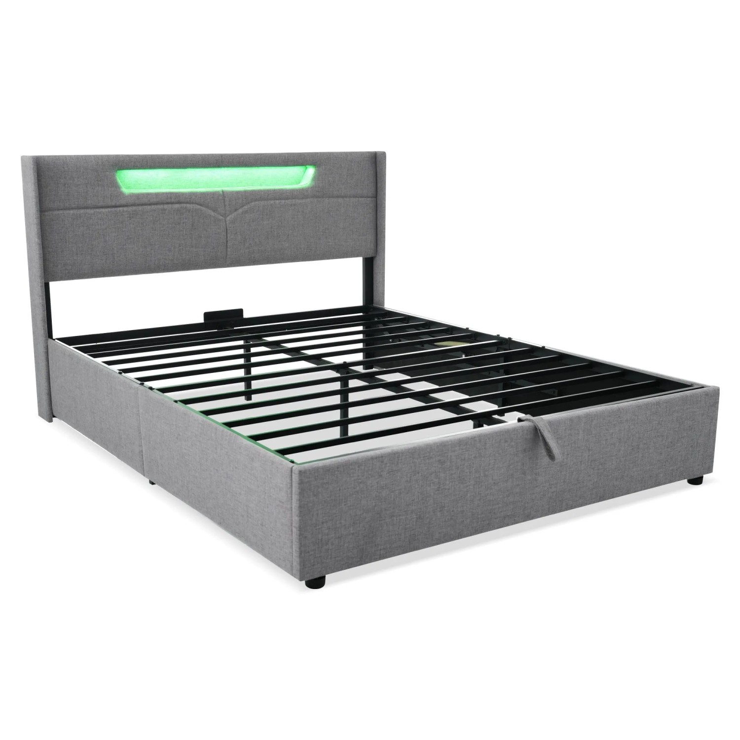 Merax Polsterbett 160x200cm LED USB-C Leinen Grau