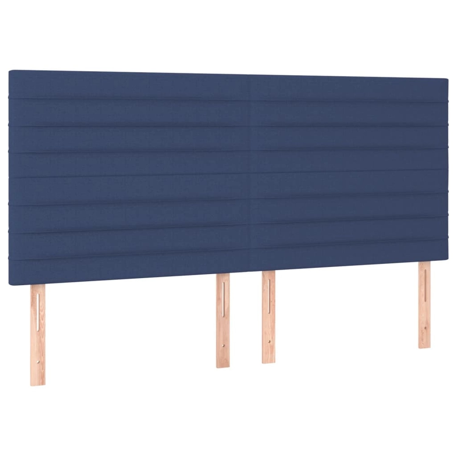 Blaues vidaXL Boxspringbett Kopfteil mit Stoffbezug und Holzfüßen.