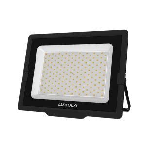 Schwarzer LUXULA LED Fluter 150W, 3000K warmweiß, 15000lm, IP65 Außenstrahler.