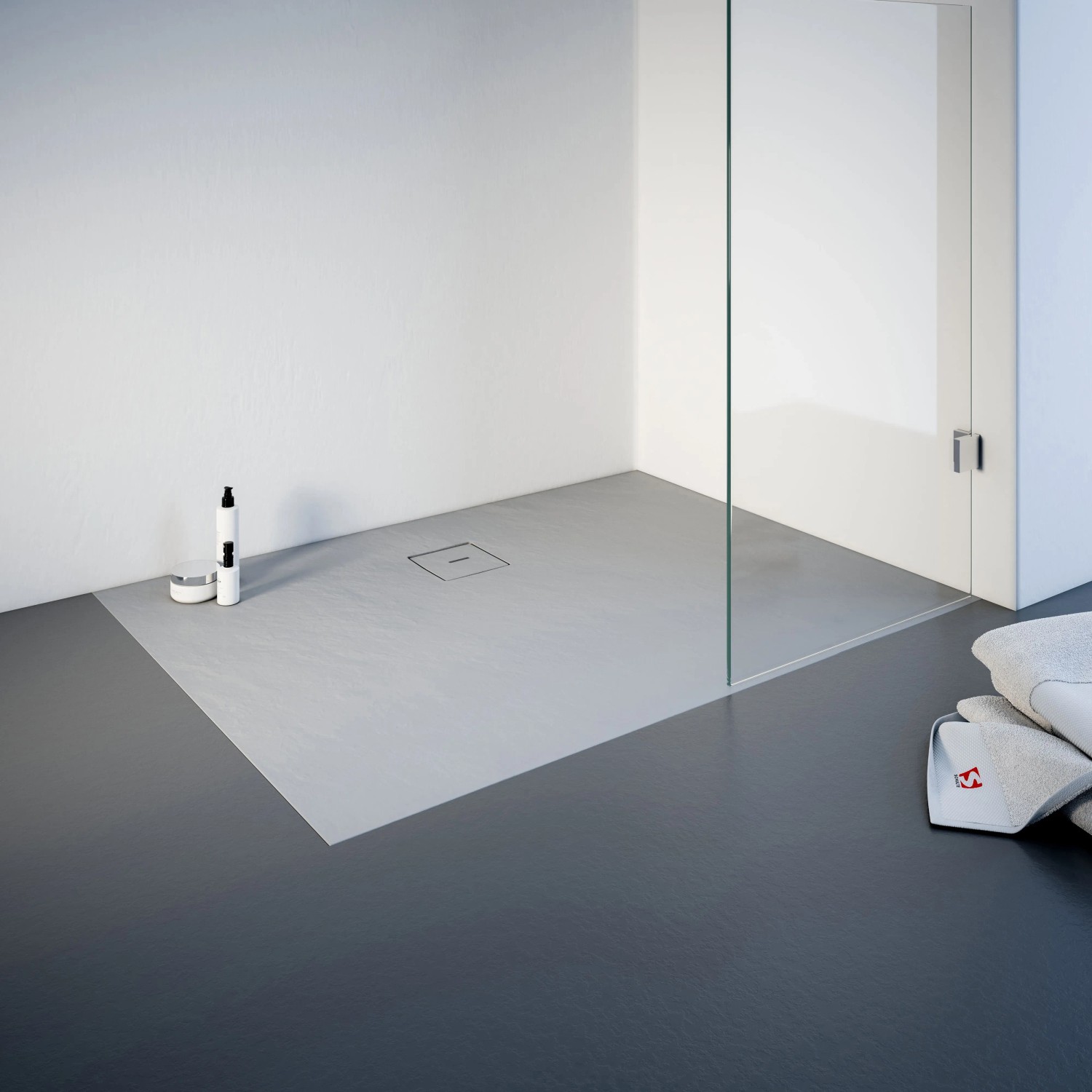 Rechteckige, graue Schulte Duschwanne ExpressPlus, 120x75 cm, aus Mineralguss mit Ablauf und leichter Struktur.
