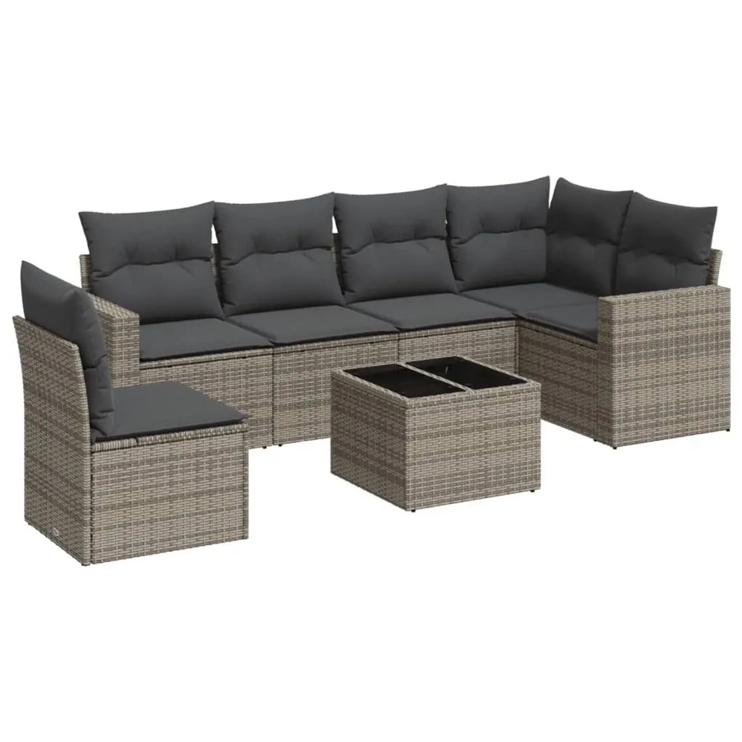 vidaXL 7-Tlg Garten-Sofagarnitur mit Kissen Grau Poly Rattan 3251377