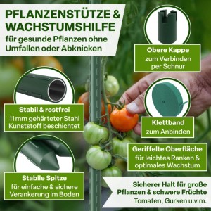 TTL GARDEN Rankstäbe 90cm 10er Set 11mm Kunststoffbeschichtet Pflanzstäbe Rankhilfe Tomatenstab Für Garten Gewächshaus