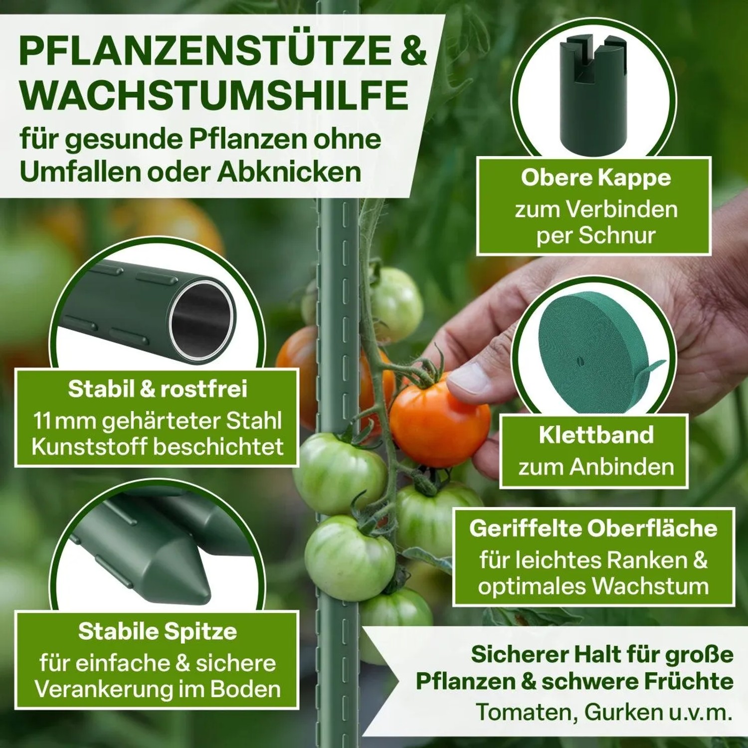 TTL GARDEN Rankstäbe 90cm 10er Set 11mm Kunststoffbeschichtet Pflanzstäbe Rankhilfe Tomatenstab Für Garten Gewächshaus_3