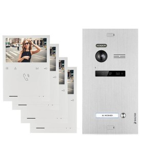 Balter Evo Video Türsprechanlage für 1 Familienhaus, Silber, mit 4 Monitoren.